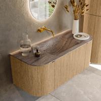 Badmeubel Mondiaz Kurve-Dlux | 110 cm | Meubelkleur Oak | Wastafelkleur Oza | Solid surface | Wasbak midden spoelbak | Zonder kraangat(en)