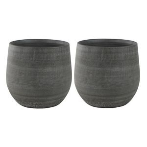 2x stuks plantenpotten/bloempotten in een strakke Modern design look mystic grijs Dia 36 cm en Hoogt