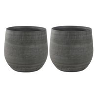 2x stuks plantenpotten/bloempotten in een strakke Modern design look mystic grijs Dia 36 cm en Hoogt