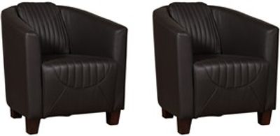 Set van 2 Donkerbruine leren landelijke kuipstoel Press Special - poot hout bruin - Massif Leer Marron (donkerbruin leer)