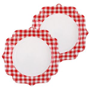 Boerenbont/Oktoberfest thema wegwerpbordjes - 20x stuks - 23 cm - gingham/vichy print feest