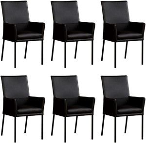 Set van 6 Zwarte leren moderne eetkamerstoelen Royal - poot vierkant zwart - Hermes Leer Nero (zwart leer)