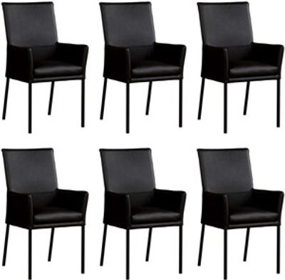 Set van 6 Zwarte leren moderne eetkamerstoelen Royal - poot vierkant zwart - Hermes Leer Nero (zwart leer)