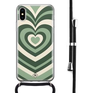 iPhone X/XS hoesje met koord - Hart groen swirl