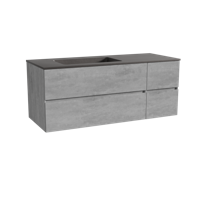 Storke Edge zwevend badmeubel 130 x 52 cm beton donkergrijs met Scuro asymmetrisch linkse wastafel in kwarts mat zwart - thumbnail