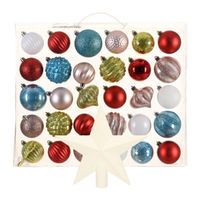 Kerstballen 30x st - gekleurd - 6 cm - met ster piek wit - kunststof - thumbnail