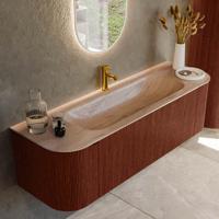 Badmeubel Mondiaz Kurve-Dlux | 150 cm | Meubelkleur Ruby | Wastafelkleur Saba | Solid surface | Wasbak midden spoelbak | 1 kraangat