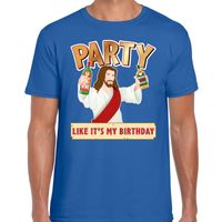 Fout kerst t-shirt blauw met party Jezus voor heren - thumbnail