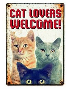 Plenty Gifts waakbord blik cat lovers welcome