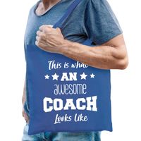 Cadeau tas voor coaches - katoen - 42 x 38 cm - blauw - This is what an awesome coach looks like Cadeau tas voor coaches - katoen - 42 x 38 cm - blauw - This is what an awesome coach looks like