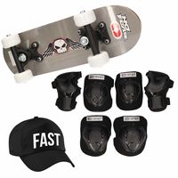 Skateboard set voor kinderen L 9-10 jaar/valbescherming/fast pet/skateboard met print 43 cm grijs   -
