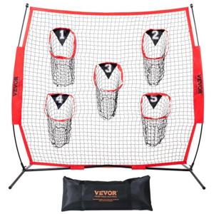 VEVOR 217 x 125.5 x 223 cm Voetbalcoach-werpnet, trainingswerpdoeloefennet met 5 doelvakken, knooploos net, inclusief boogframe en draagbare draagtas, verbetert de QB-werpnauwkeurigheid