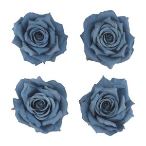 Chaks Decoratie rozen set - kunststof - 4x stuks - blauw - 9,5 x 5,5 cm - bruiloft decoratie