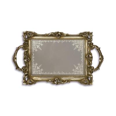 A RESIN MIRROR TRAY, ANTIQUE SILVER