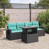 5-delige Loungeset met kussens poly rattan acacia zwart