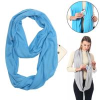 Vrouwen Solid winter Infinity Scarf Pocket lus rits zak sjaals (hemelsblauw)