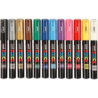 Uni-Posca Posca marker, afm pc-1m, lijndikte 0,7 mm, extra-fijn, diverse kleuren, 12 stuk/ 1 doos