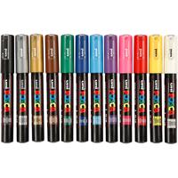 Uni-Posca Posca marker, afm pc-1m, lijndikte 0,7 mm, extra-fijn, diverse kleuren, 12 stuk/ 1 doos