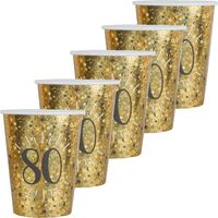 Verjaardag feest bekertjes leeftijd - 50x - 80 jaar - goud - karton - 270 ml
