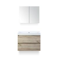 Maxx XL Badmeubelset 80 cm - Craft Oak - Wastafel Just Zonder kraangat - met Spiegelkast