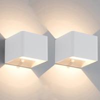 Set 2x Qube oplaadbaar wandlamp LED 5Watt WIT + PIR bewegingssensor - thumbnail