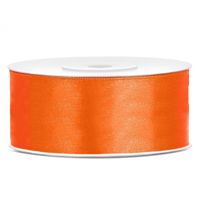 1x Hobby/decoratie oranje satijnen sierlint 2,5 cm/25 mm x 25 meter - thumbnail