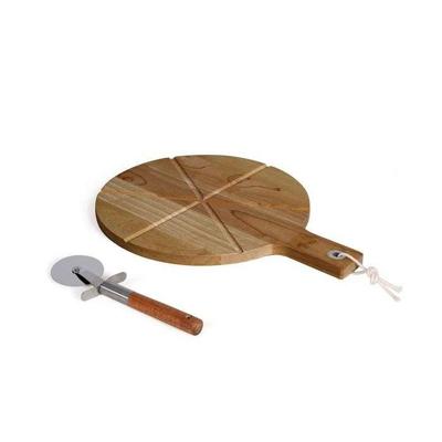 Pizzaset - LIVOO - MES158 - Acaciahout - 30 x 45 cm - 1 pizzasnijder - Handvat met ophanggat