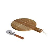 Pizzaset - LIVOO - MES158 - Acaciahout - 30 x 45 cm - 1 pizzasnijder - Handvat met ophanggat