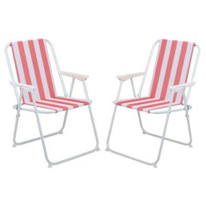 Camping/strand stoel - 2x - aluminium - inklapbaar - rood - 51 x 46 x 76 cm