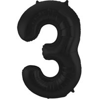 Folie ballon van cijfer 3 in het zwart 86 cm   -