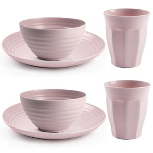 Camping Servies set - kunststof - roze - 10x borden/10x drinkbekers/10x kommetjes