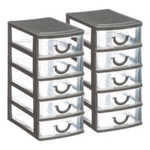 Ladeblokje/bureau organizer 2x lades - grijs/transparant - L12 x B15 x H25 cm - kunststof