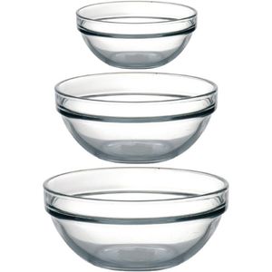 Glazen keuken schaaltjes set 6 stuks in 3 formaten 20-26-29 cm