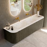 Badmeubel Mondiaz Kurve-Dlux | 170 cm cm | Meubelkleur Shadow | Wastafelkleur Frappe | Solid surface | Wasbak beiden zijden spoelbak | Zonder kraangat(en)