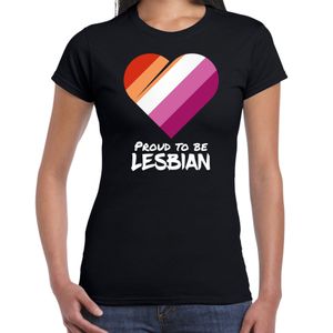 Proud to be lesbian pride vlag hartje / LHBT t-shirt zwart voor dames