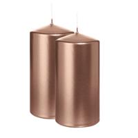 Cilinderkaars/stompkaars - 2x - metallic roségoud - 12 x 6 cm - 33 branduren