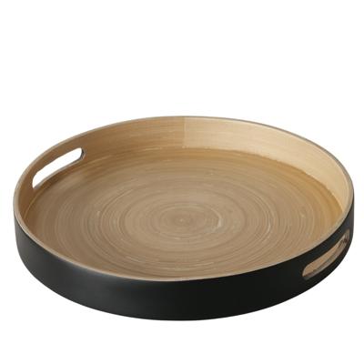 Dienblad/serveerblad Bambo - zwart - rond - bamboe - met handvaten