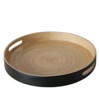 Dienblad/serveerblad Bambo - zwart - rond - bamboe - met handvaten