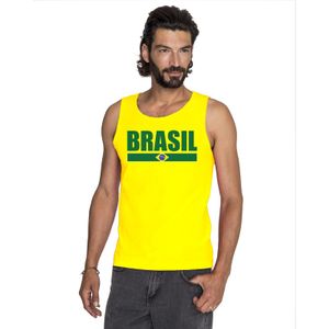 Geel Brazilie supporter singlet shirt/ tanktop heren