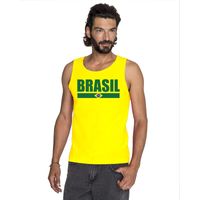 Geel Brazilie supporter singlet shirt/ tanktop heren