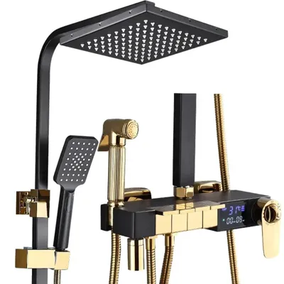Thermostatische Doucheset - Geborsteld Goud | Messing & ABS | Verstelbare Hoogte | 20 Inch Vierkante Douchekop