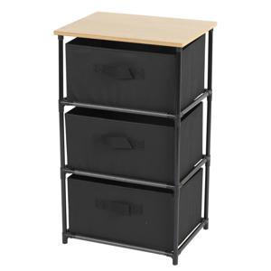 Ladekast/organizer - met 3 lades - zwart - 40 x 30 x 68 cm - hout/metaal - hal/gang kastjes