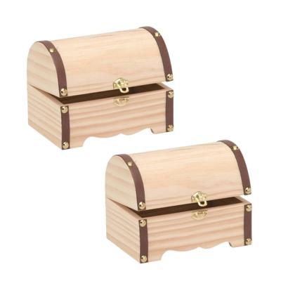 Houten kistje - 2x stuks - ronde deksel - 18 x 13 x 13 cm - Houten opberg kistjes - Zelf schilderen