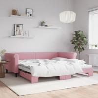 Slaapbank met onderschuifbed 100x200 cm fluweel roze