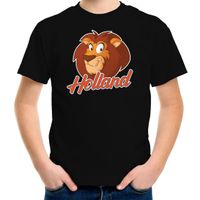 Zwart t-shirt Holland / Nederland supporter met cartoon leeuw EK/ WK fan voor kinderen