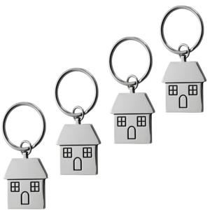 Sleutelhanger met huisje - 4x - 7 cm - RVS - nieuwe woning cadeau - huissluitels