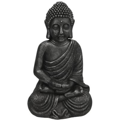 Gerimport Boeddha beeld Kolu - binnen / buiten - kunststeen - antraciet - 25 x 42 cm