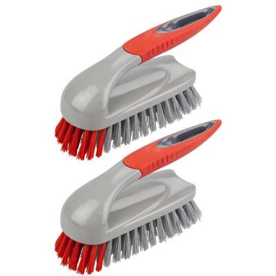 Buemag Schrobborstel met handvat - Set van 2x stuks - rood/grijs - kunststof - Schoonmaken borstels
