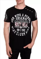 RustyNeal - Heren T-shirt - Zwart - Knopen