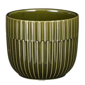 Plantenpot/bloempot - donkergroen - D11/H9 cm - keramiek - stripes patroon - glans